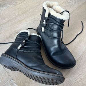 UGG Black Leather Winter Boots with Cream Lining